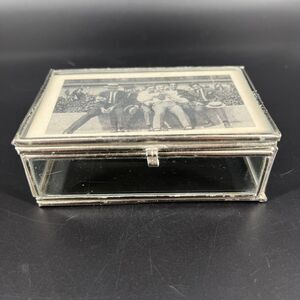 Two's Company Glass & Metal Business Card Holder Trinket Dish Box